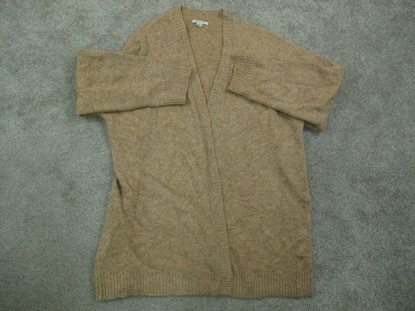 American Eagle Women Cardigan Sweater Open Front Long Sleeve Tan Khaki Size M