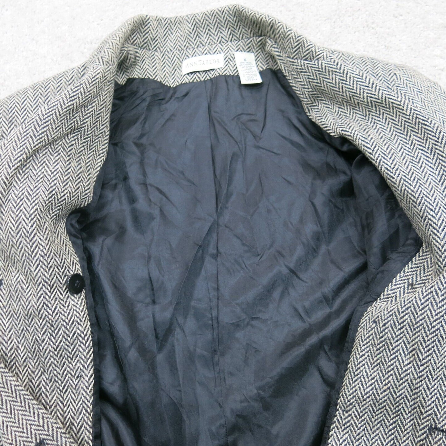 Ann Taylor Women Tweed Pea Coat Double Breasted Long Sleeves Pockets Gray Size 6