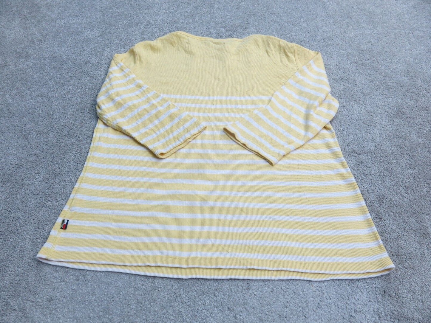 Tommy Hilfiger Womens Striped Sweatshirt Top Crew Neck White Yellow Size X Large