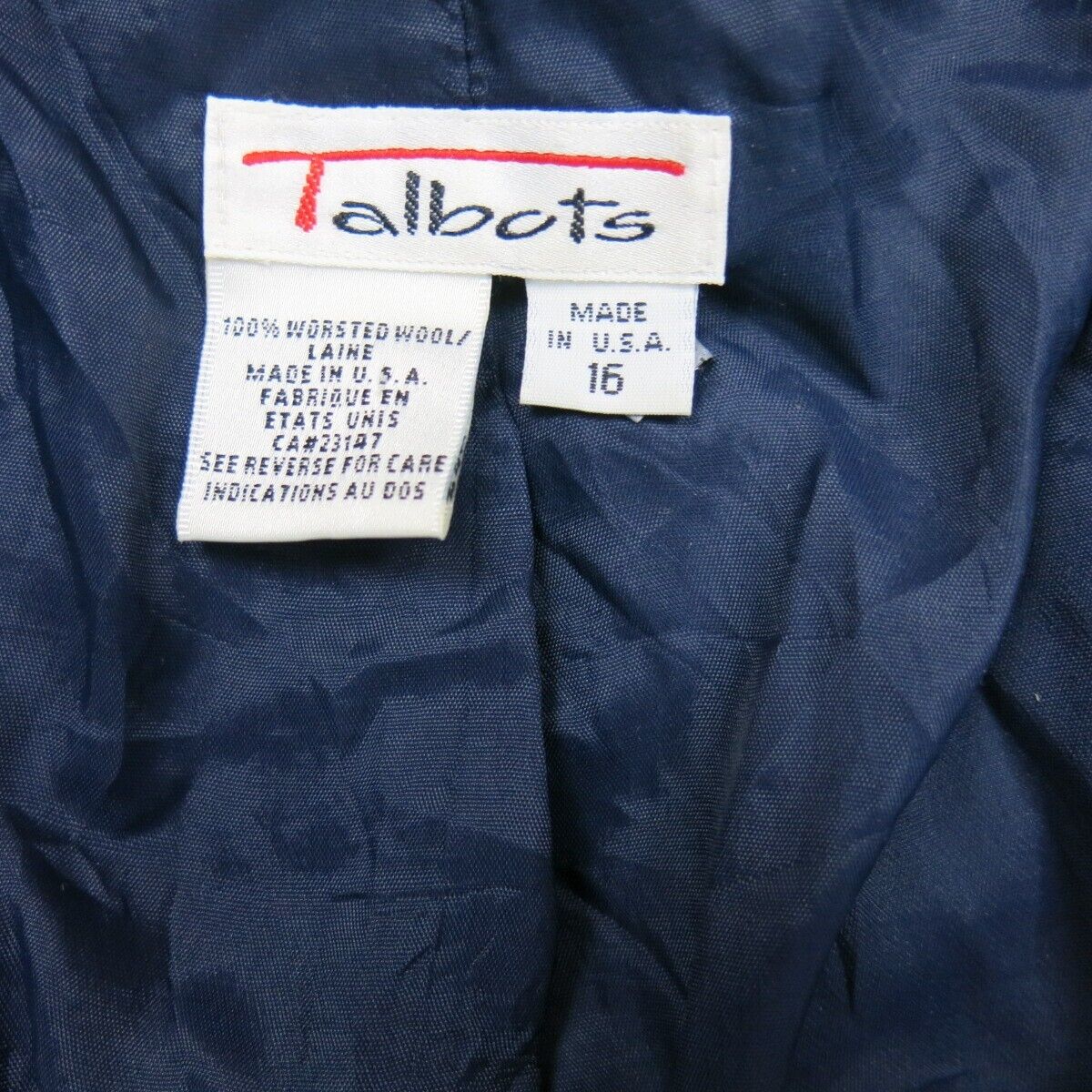 Talbots Womens Blazer Coat Half Sleeves Wool Double Breasted Pocket Blue Size 16
