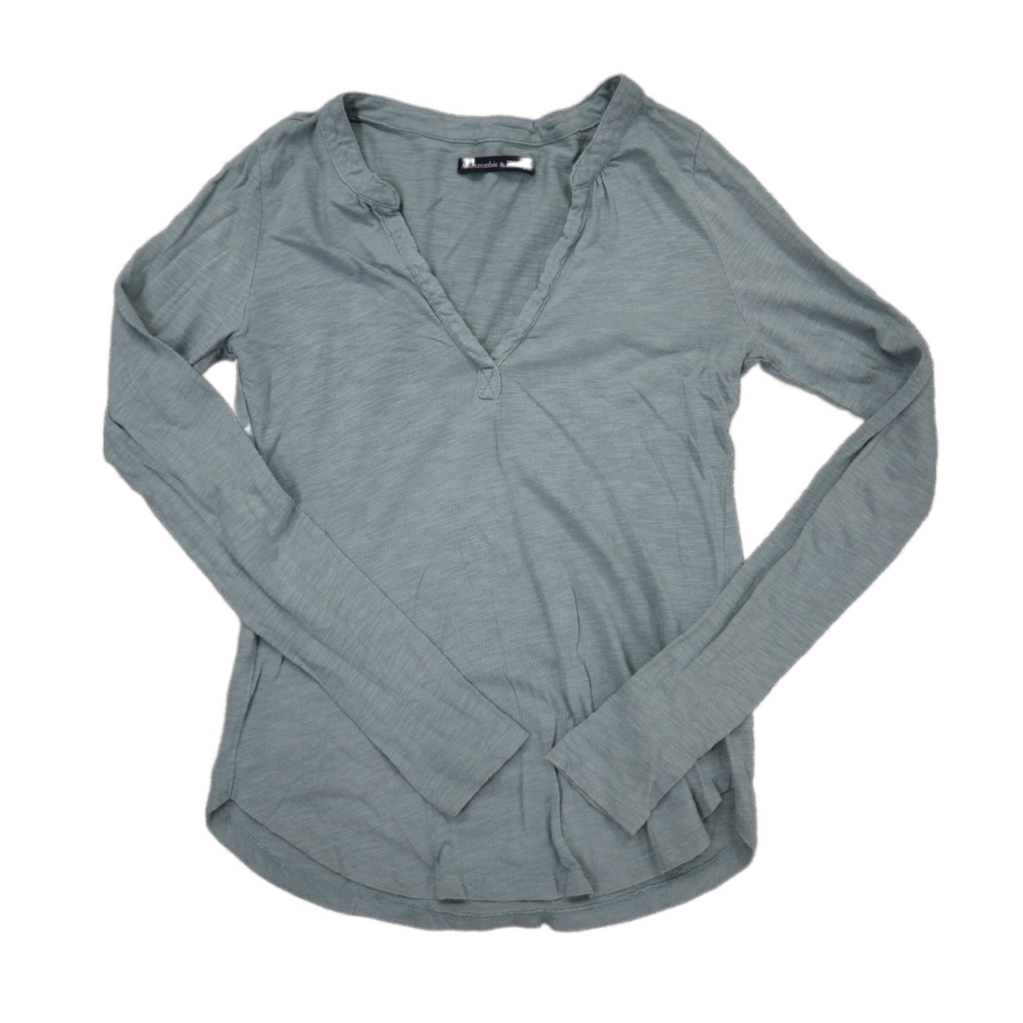 Abercrombie& Fitch Womens Blouse Top Deep V Neck Long Sleeve Slate Blue SZ XS