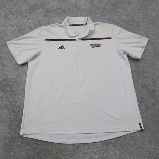 Adidas Mens Polo Shirt Climalite Short Sleeves High Low Front Button White SZ XL