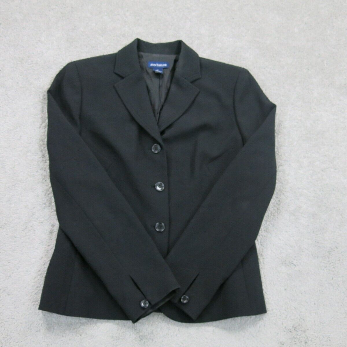 Ann Taylor Womens Blazer Coat Single Breasted Long Sleeve Pocket Black Size 4