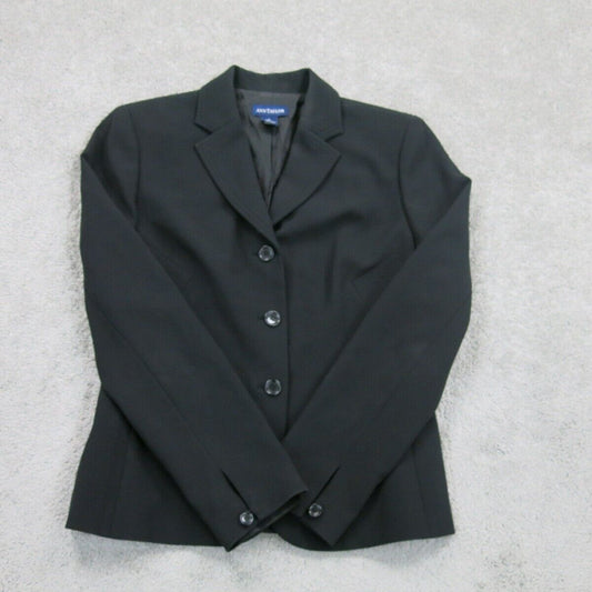 Ann Taylor Womens Blazer Coat Single Breasted Long Sleeve Pocket Black Size 4