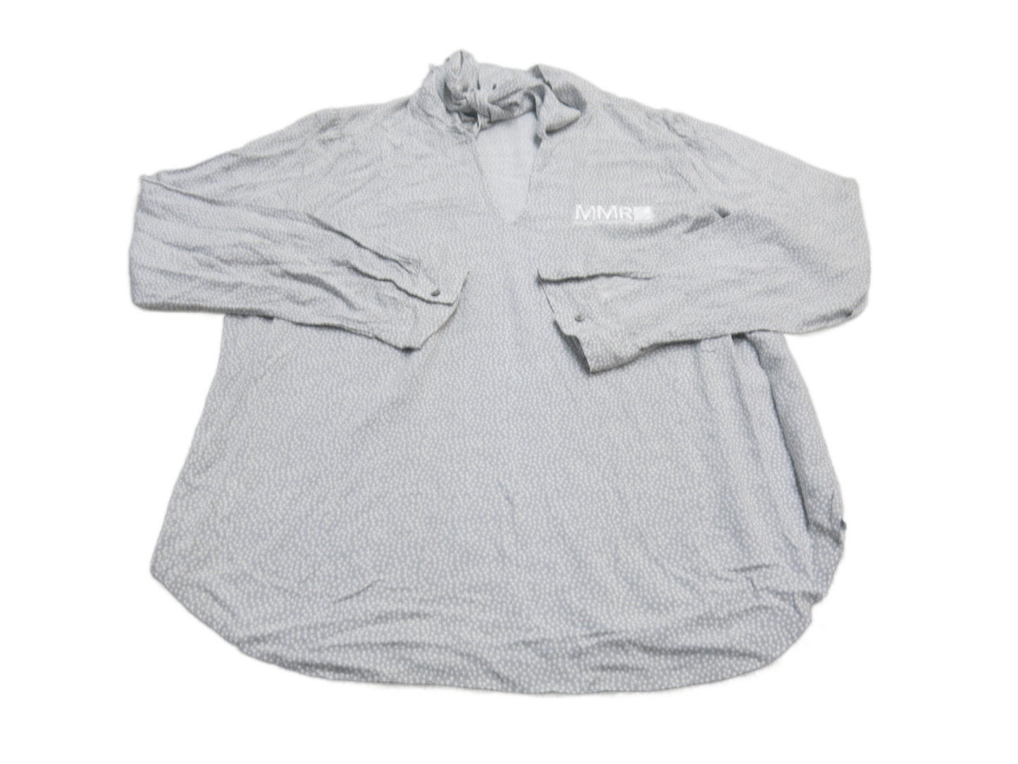 Loft Womens Blouse Top Long Sleeves V Neck Polka Dots Logo Gray Size Medium
