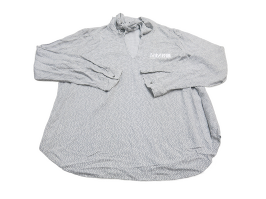 Loft Womens Blouse Top Long Sleeves V Neck Polka Dots Logo Gray Size Medium