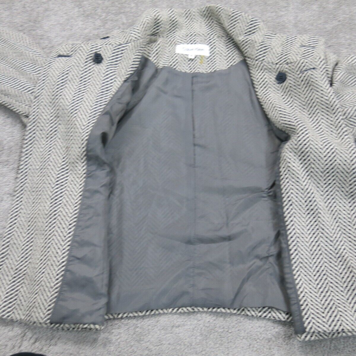 Calvin Klein Womens Tweed Coat Jacket One Button Long Sleeves Gray Size 6