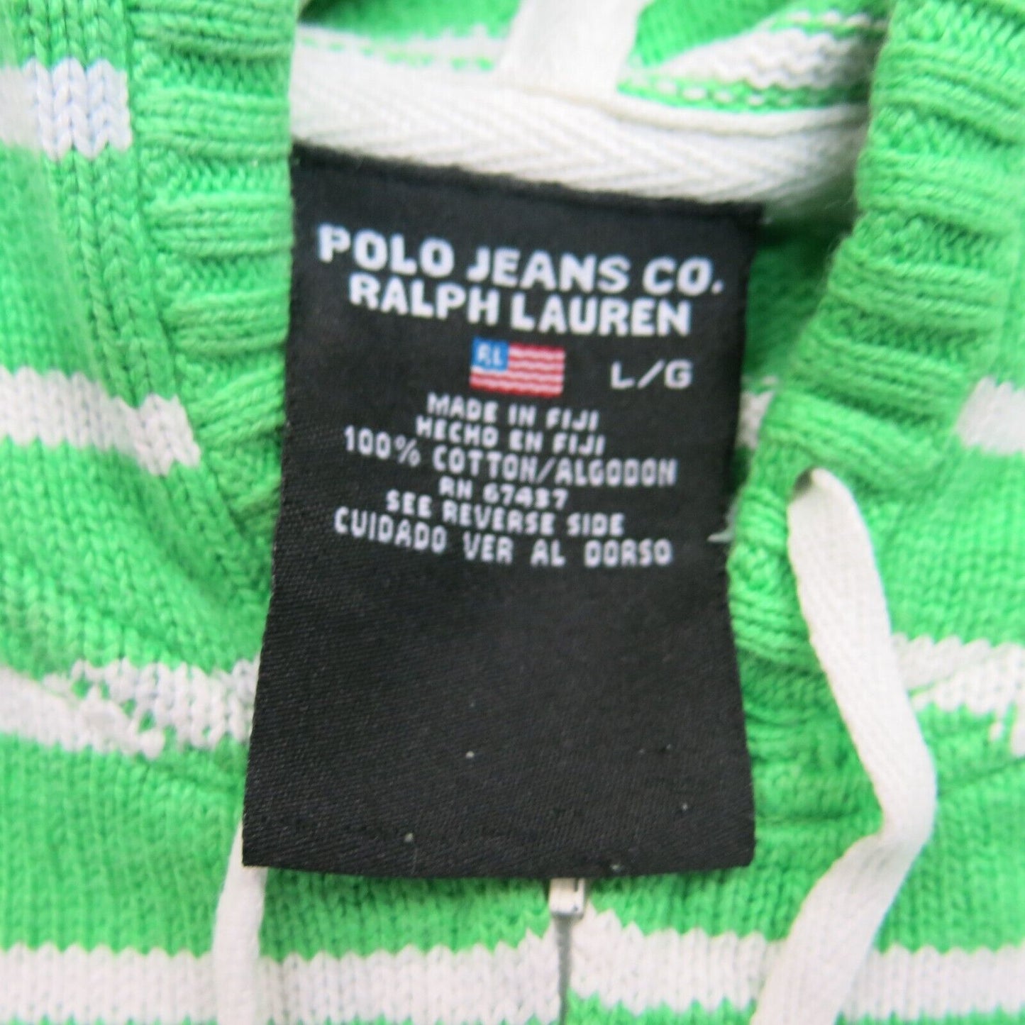 Ralph Lauren Women Hoodie Sweater Knitted 1/4 Zip Long Sleeve Green White SZ L/G
