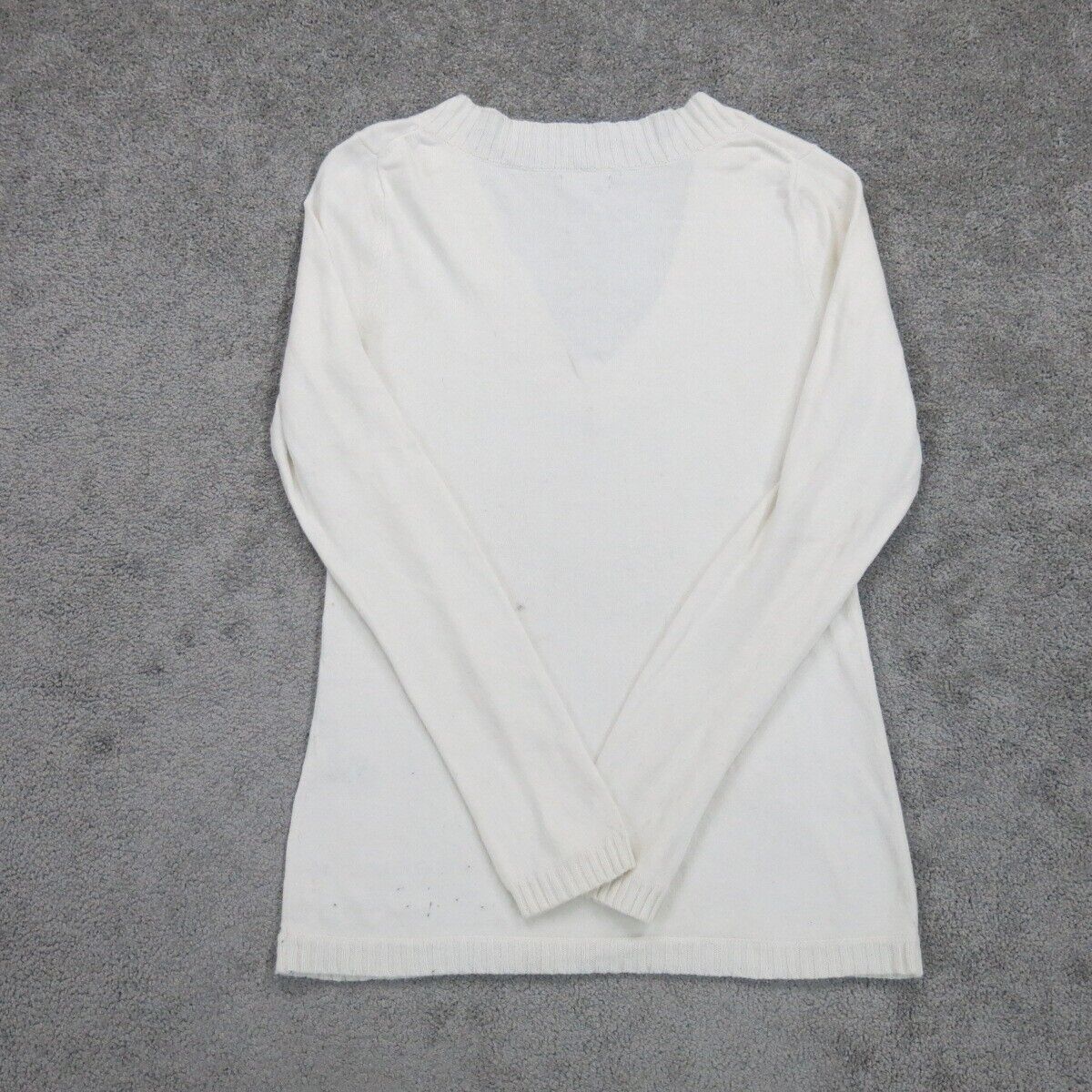 Express Womens Pullover Sweater Knitted V Neck Long Sleeves White Size Medium