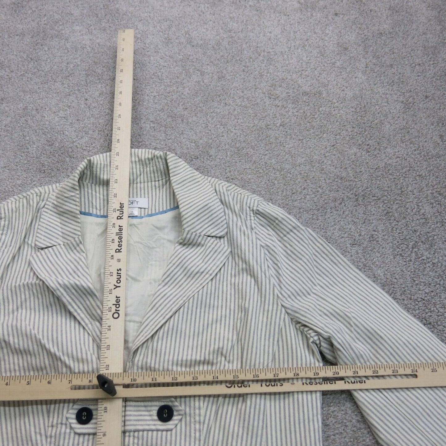Ann Taylor Loft Women Blazer Coat Striped Long Sleeve Striped White Gray Size 14