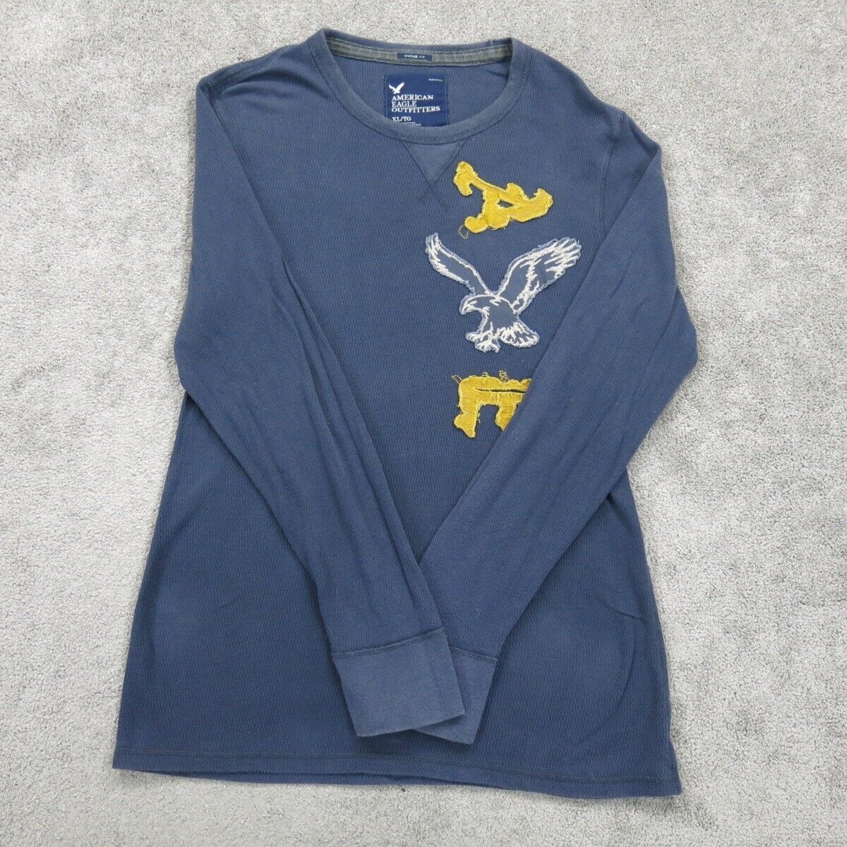 American Eagle Mens Pullover Sweater Knitted Round Neck Long Sleeve Blue Size XL
