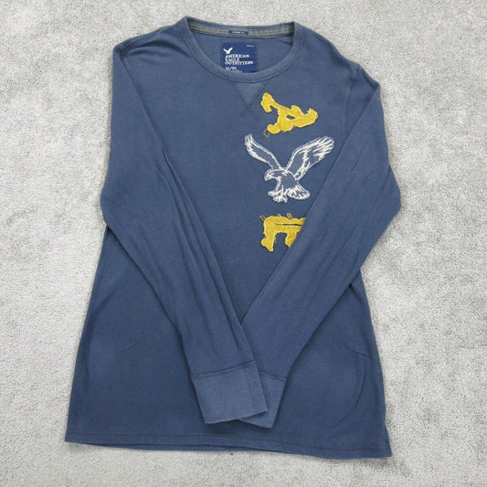 American Eagle Mens Pullover Sweater Knitted Round Neck Long Sleeve Blue Size XL
