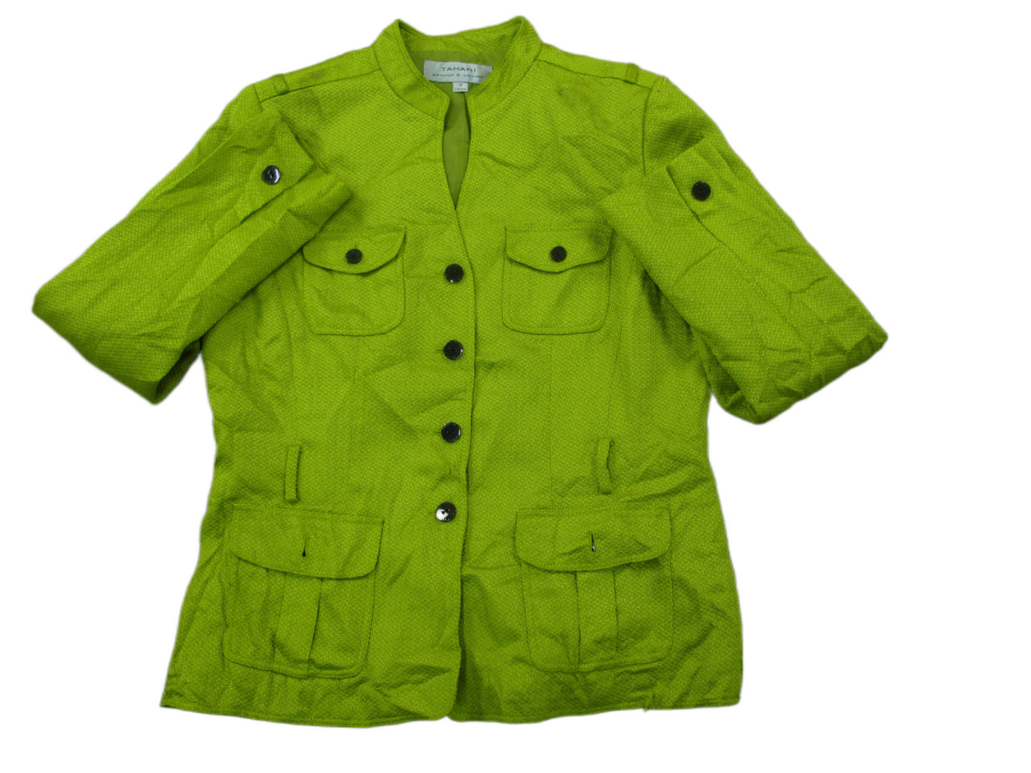 Tahari Womens Cargo Jacket Long Sleeves Front Button Pockets Light Green Size 12
