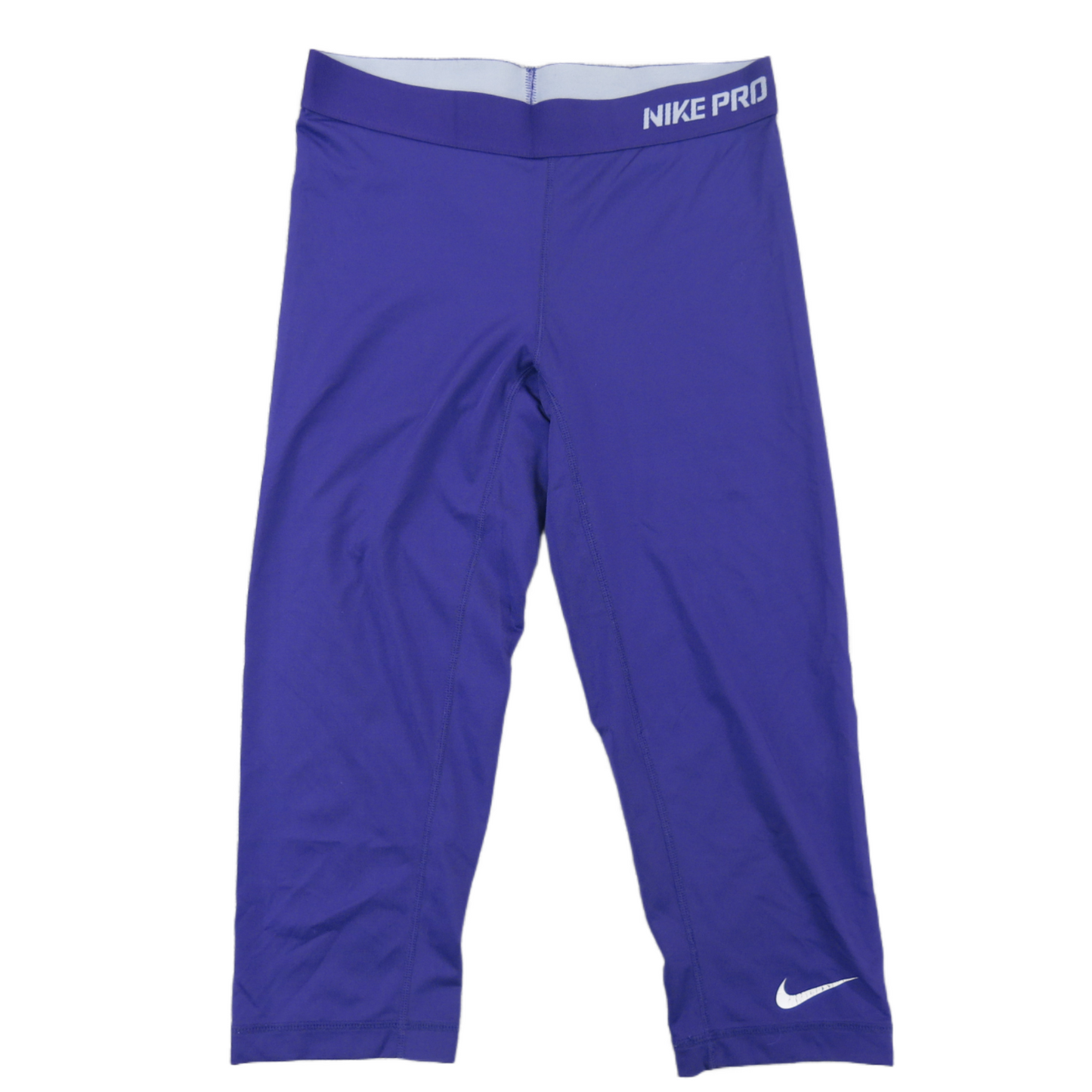 Nike Pro Womens Capri Legging Dry Fit Stretch Elastic Waist Logo Purple SZ Small