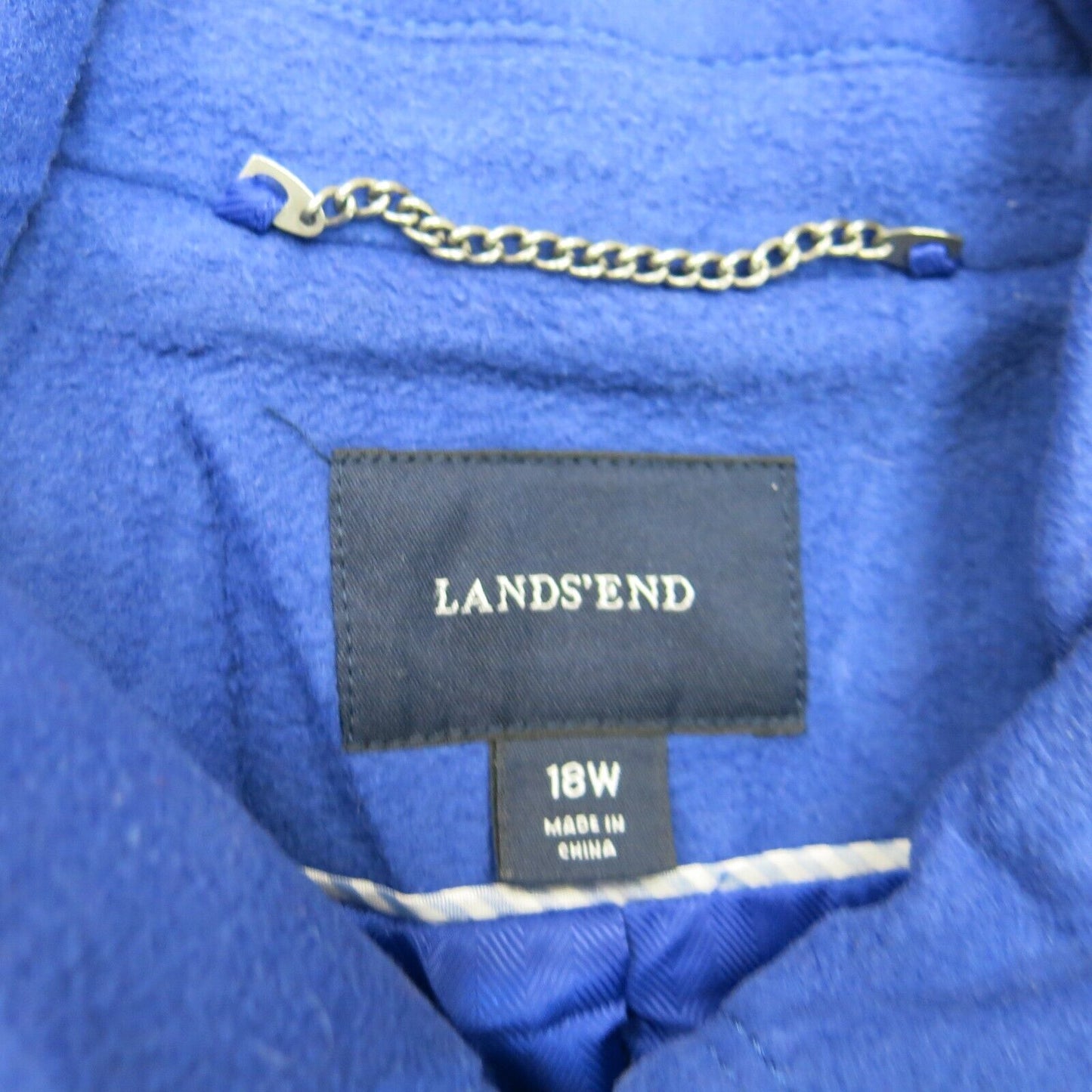 Lands End Womens Trench Coat Front Button Long Sleeves Pockets Blue Size 18W