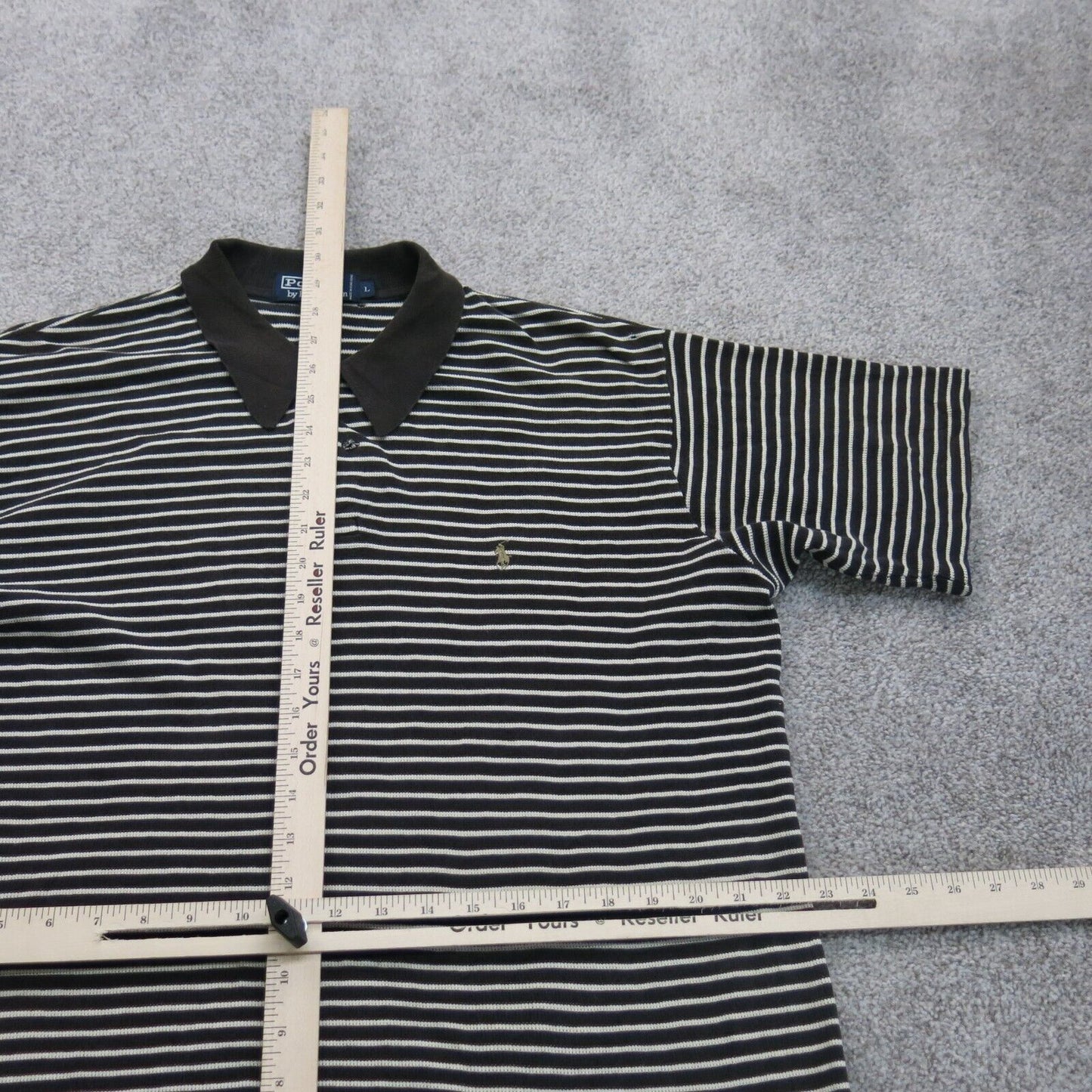 Polo Ralph Lauren Mens Polo Shirt Short Sleeve High Low Striped Black White SZ L
