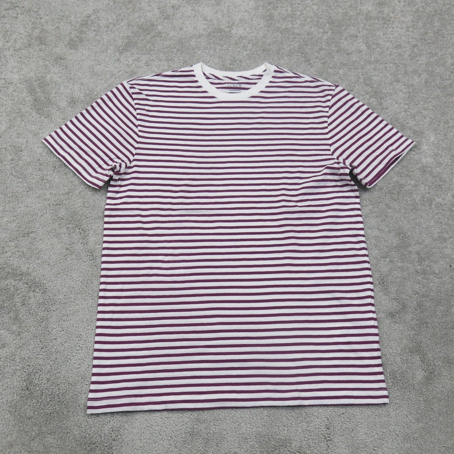 J. Crew Men Crew Neck T Shirt Short Sleeve 100% Cotton Striped Maroon White SZ ?
