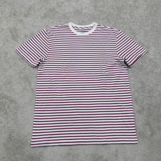 J. Crew Men Crew Neck T Shirt Short Sleeve 100% Cotton Striped Maroon White SZ ?