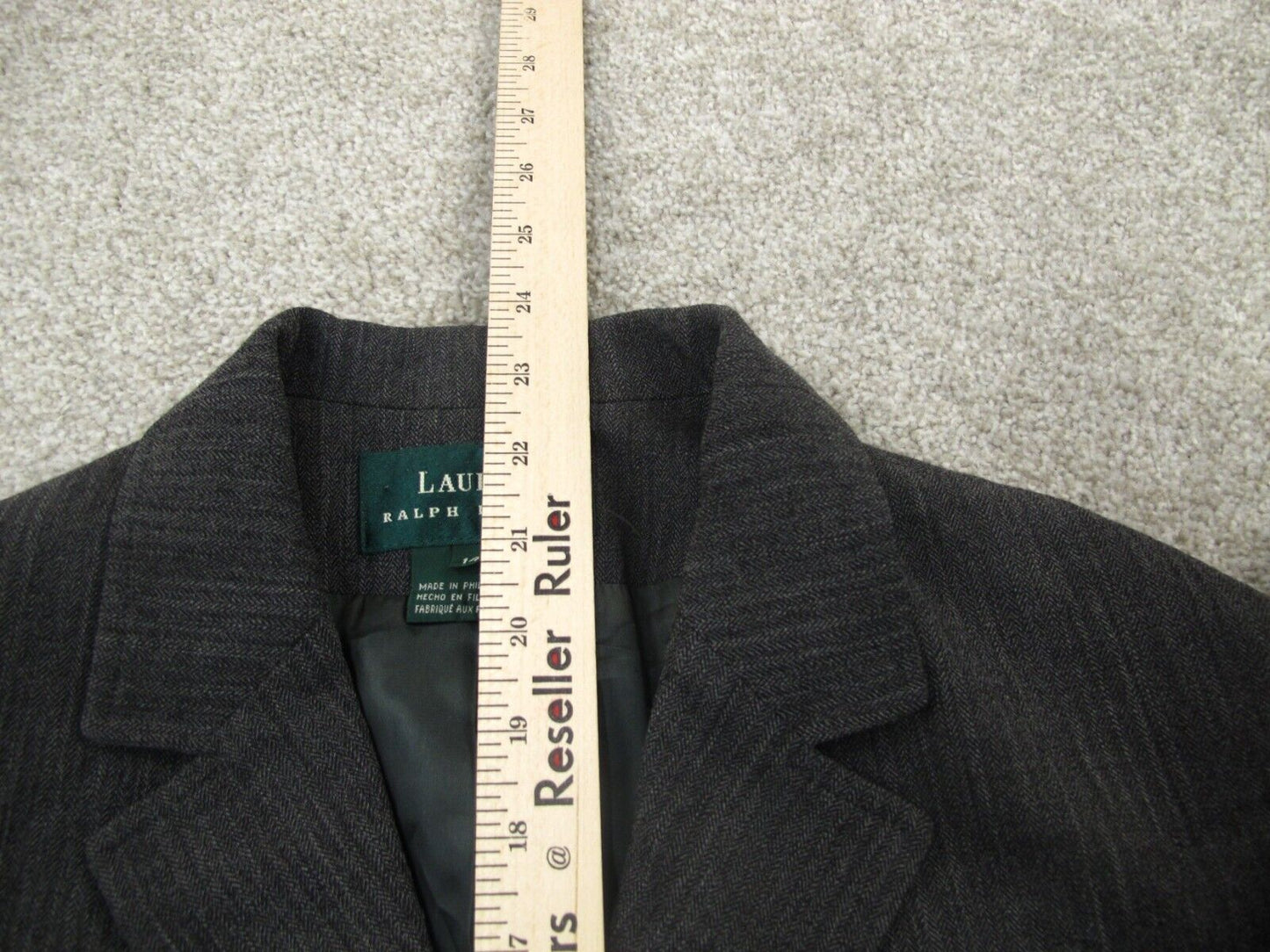 Lauren Ralph Lauren Womens Blazer Coat Single Breasted Pockets Black Gray SZ 14