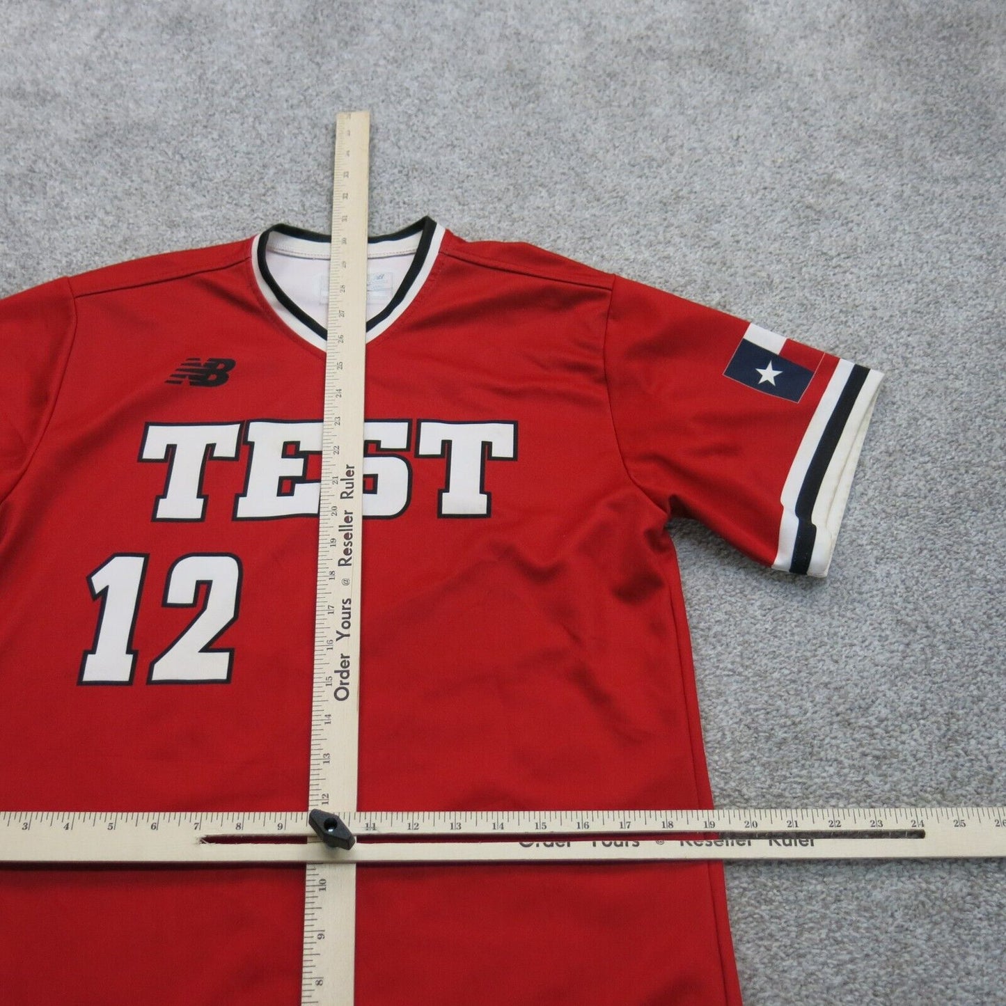 New Balance Mens Sports Jersey Shirt V Neck Short Sleeves Test #12 Red SZ Small