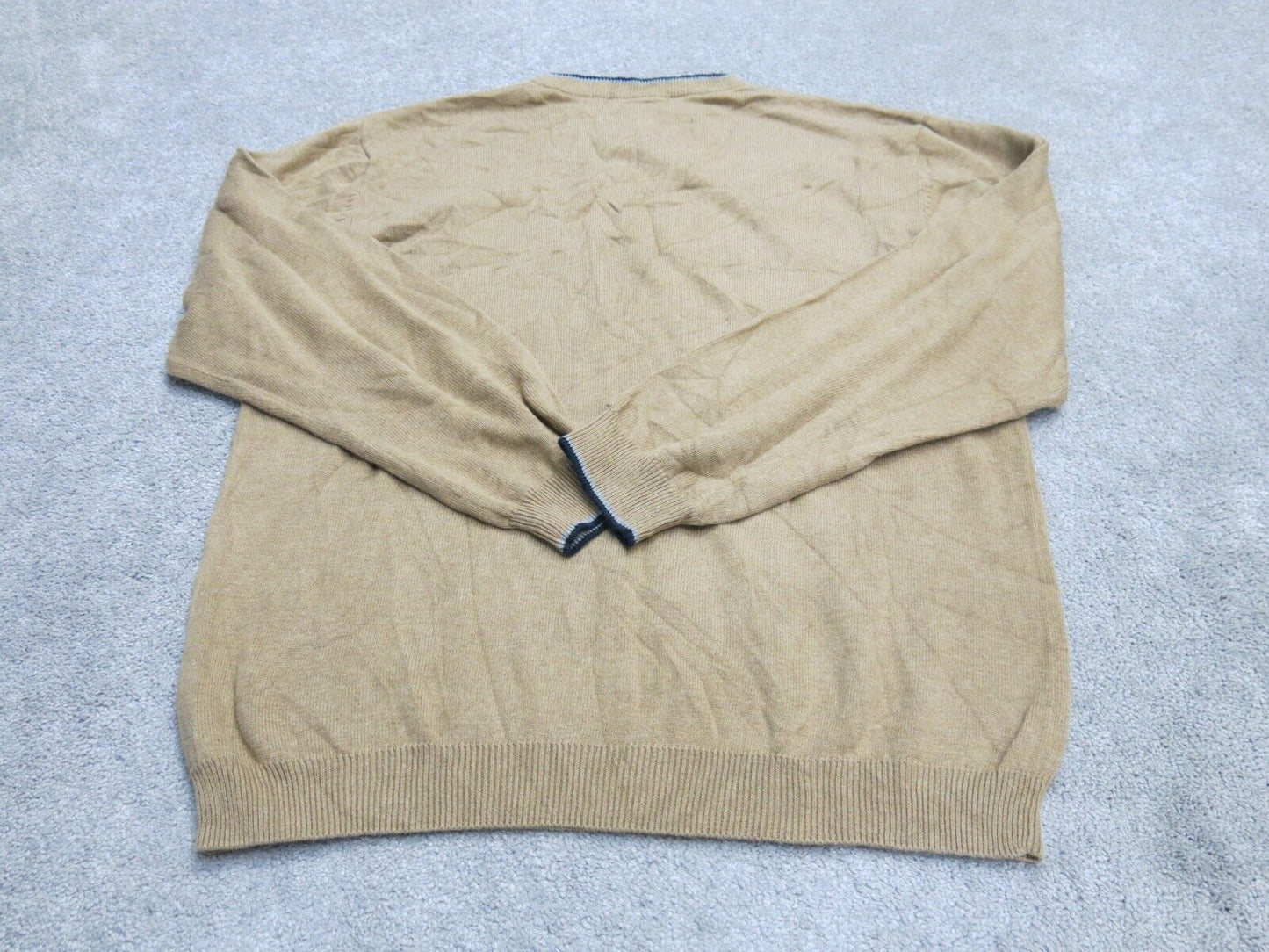 Chaps Mens Sweater Long Sleeve Pullover Crew Neck 100% Cotton Beige Size Large