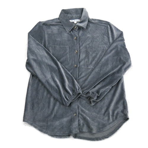 Wallflower Womens Button UP Shirt Collared Front Pockets Long Sleeve Silk Gray L