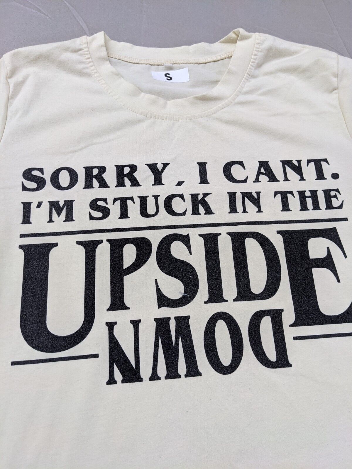 Stranger Things 4 Men's Sorry I Can’t I’m Stuck in the Upside Down Ivory Size S