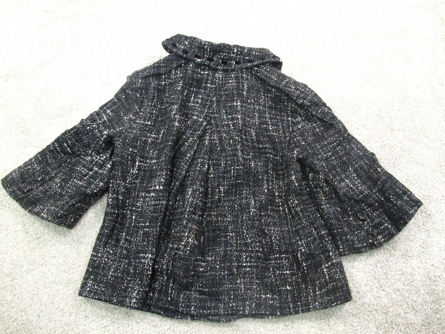 Guess Womens Blazer Coat Half Sleeves Front Button Pockets Tweed Black Size XS