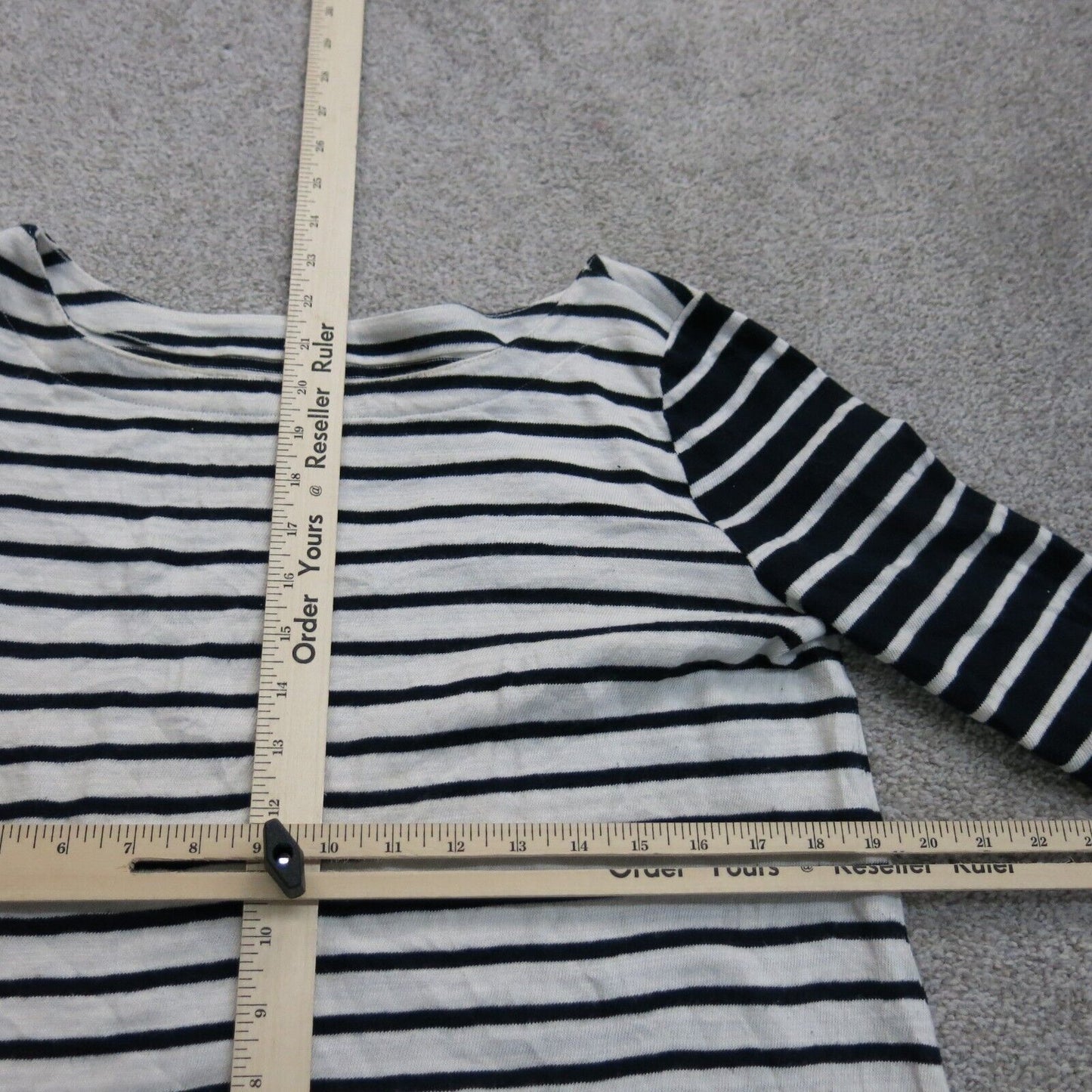 Loft Womens Striped Sweater Knitted Long Sleeve Round Neck  White Black Size M