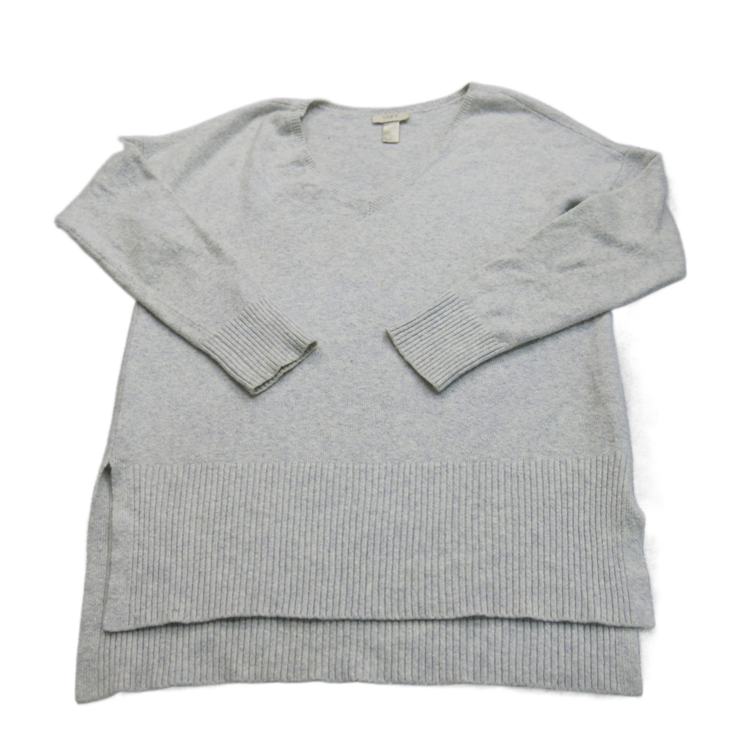 Ann Taylor Loft Womens Sweater Knitted Long Sleeve V Neck Light Light Gray SZ M
