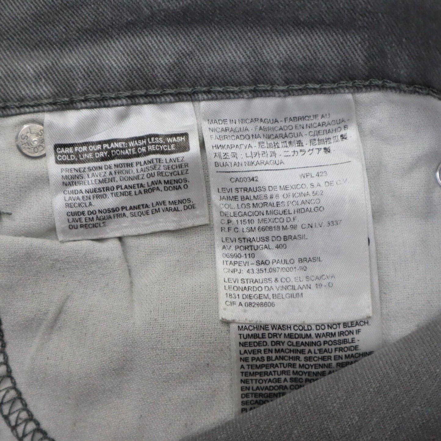 Levi's 513 Jeans Men's Size 36 Charcoal Stretch Regular Straight Denim Jeans