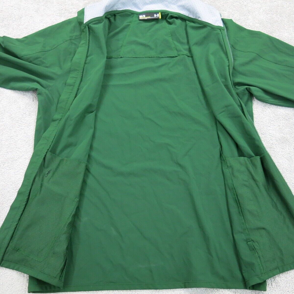 Under Armour Mens Sweater Jacket Full Zip Loose Fit Mock Neck Logo Green Medium