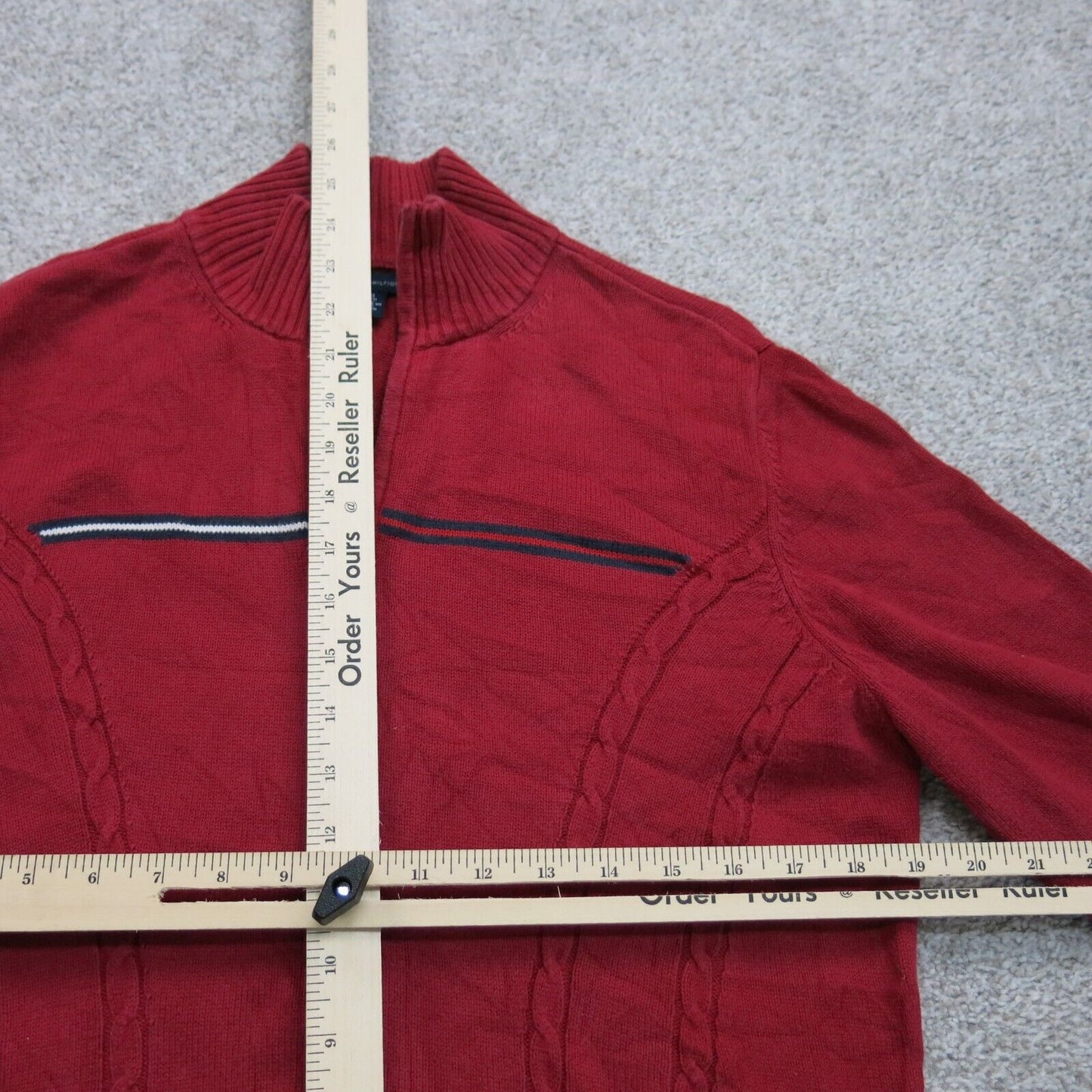 Tommy Hilfiger Womens Sweater Knitted Full Zip Long Sleeve Mock Neck Red SZ L/G