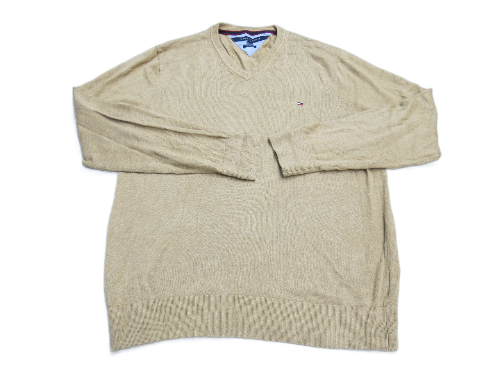 Tommy Hilfiger Mens Sweater V Neck Long Sleeves Pima Cotton Beige Size X Large