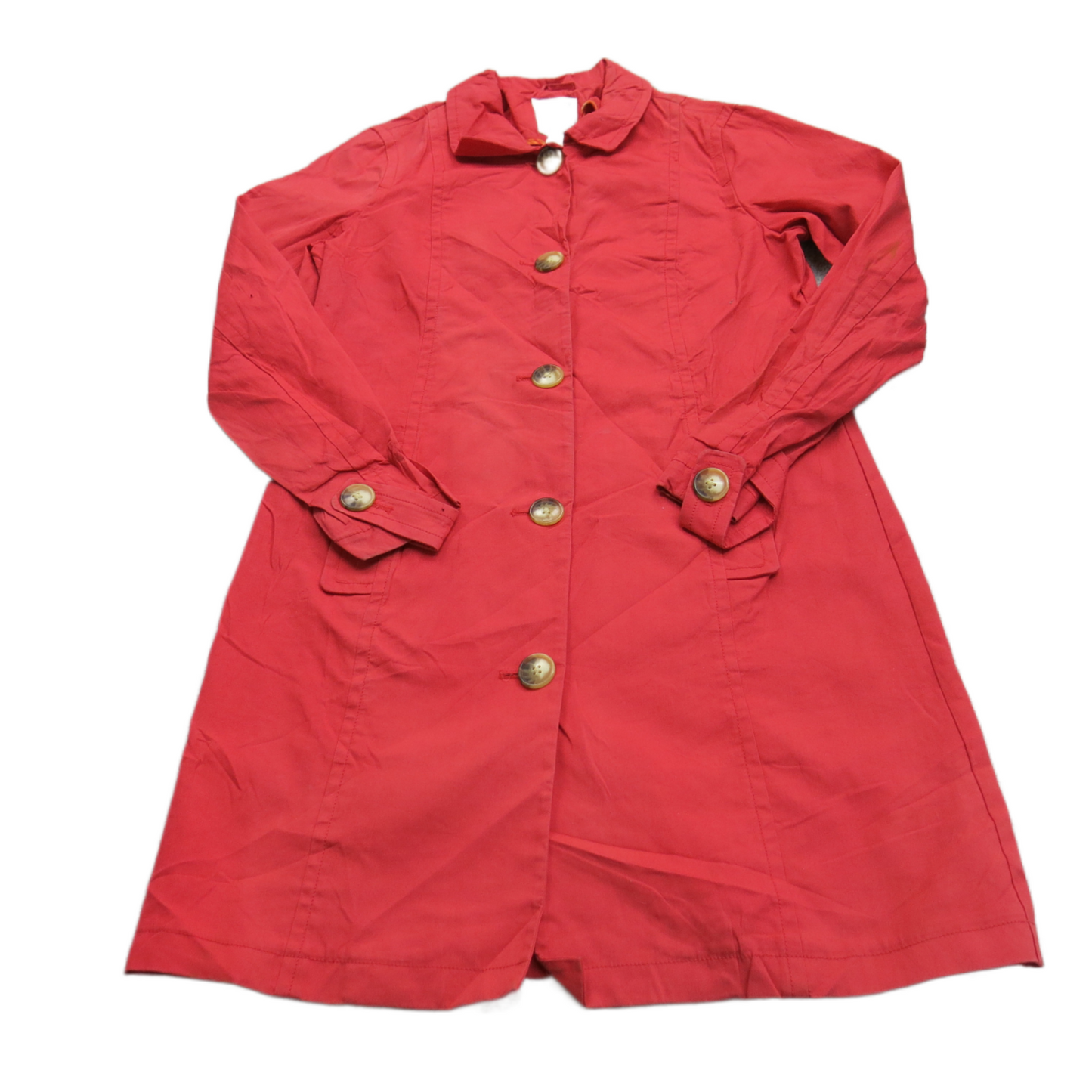 Old Navy Women Trench Coat Long Sleeve Pocket 100% Cotton Red Size Medium