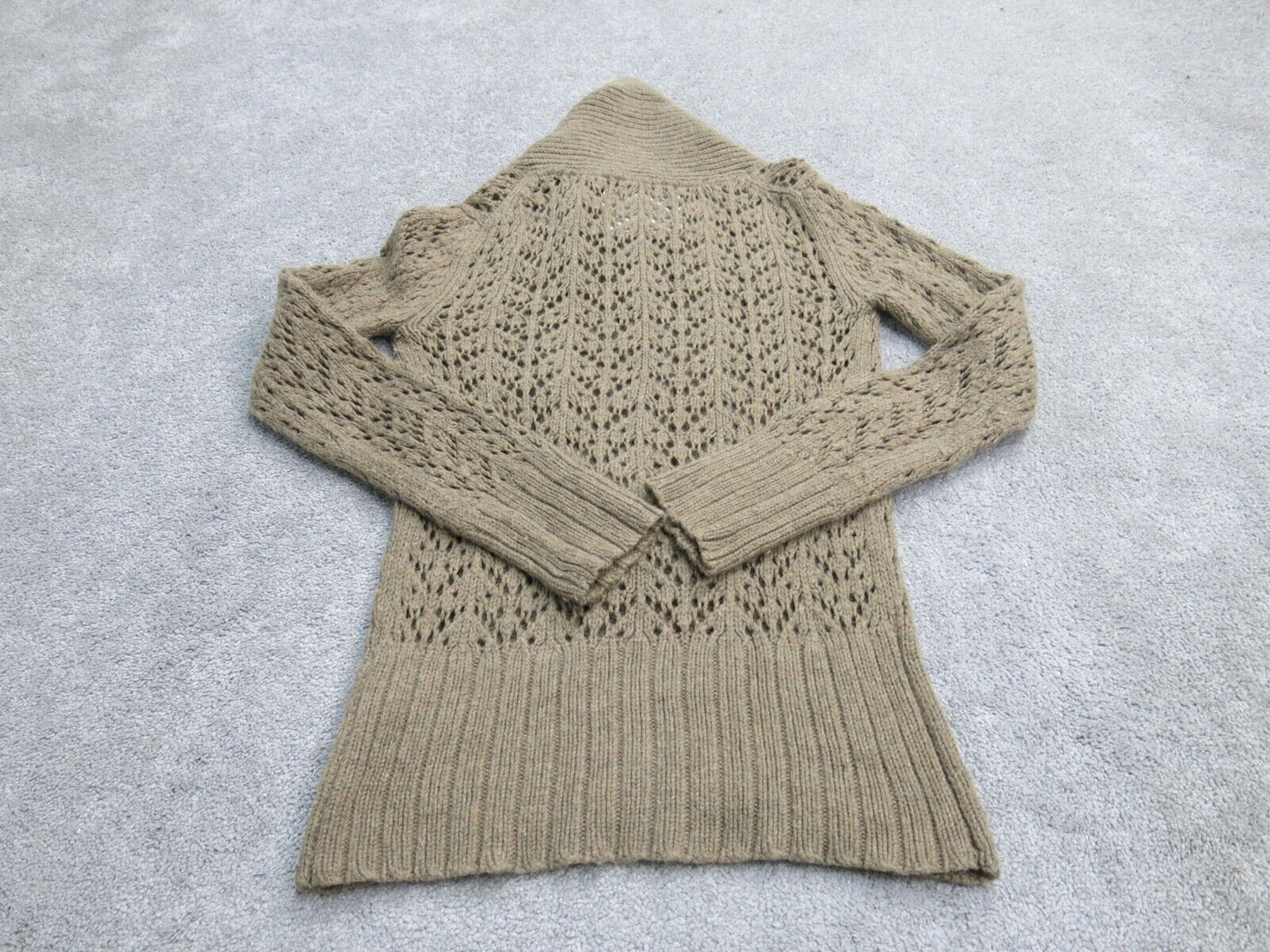 Old Navy Womens Pullover Shawl Sweater Eyelet Knitted Long Sleeves Beige Size S