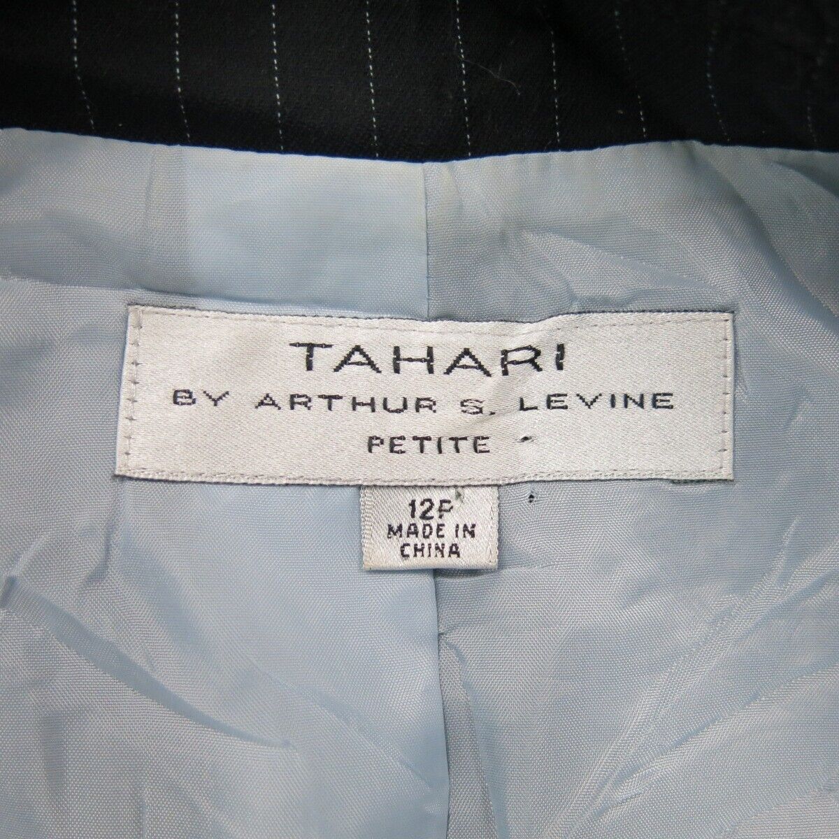 Tahari Womens Blazer Coat Pin Striped Single Breasted Pockets Blue Size 12P