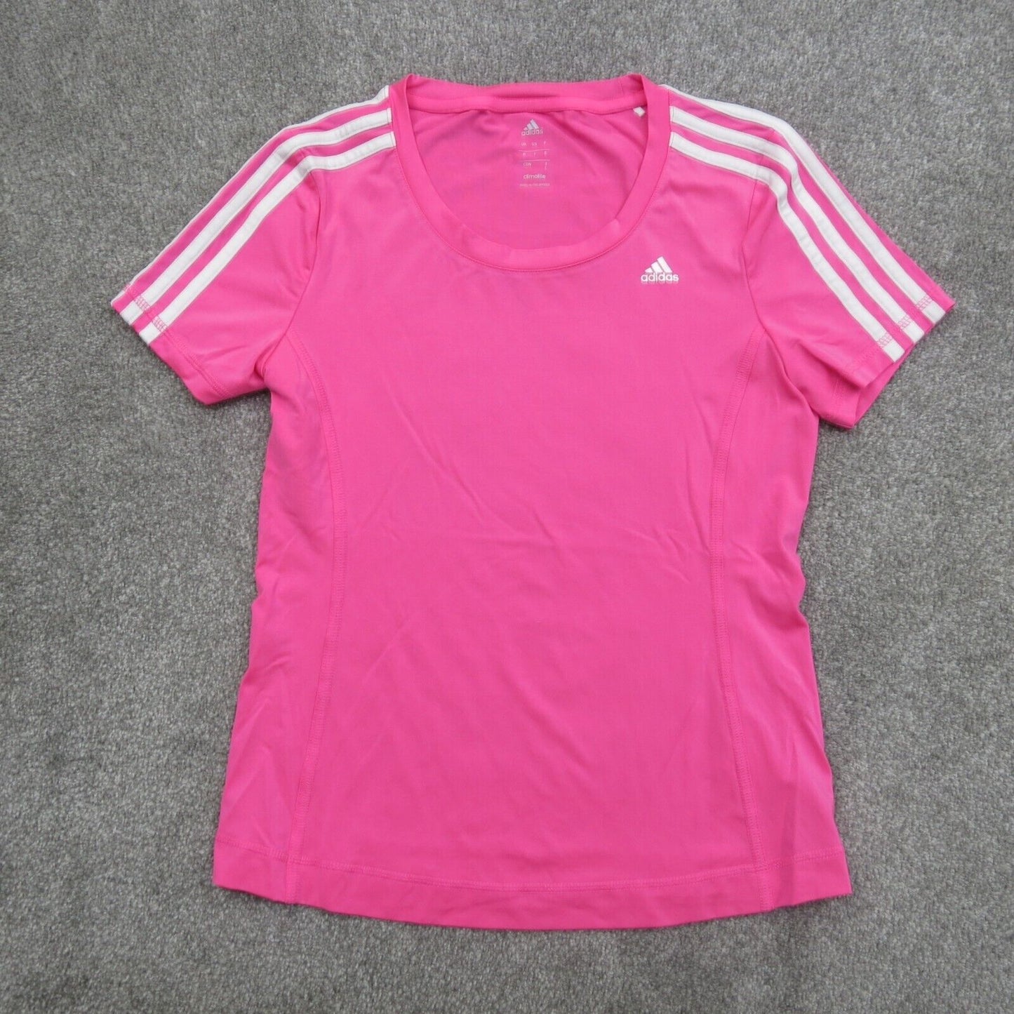 Adidas Tee Boys Youth Pink Size 1 White 3 Stripe Short Sleeve Athletic Top Logo