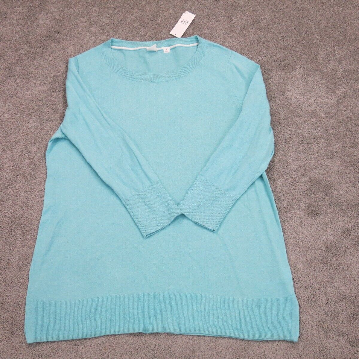 NWT Gap Womens Pullover Knitted Sweater Round Neck Long Sleeve Aqua Blue Size S