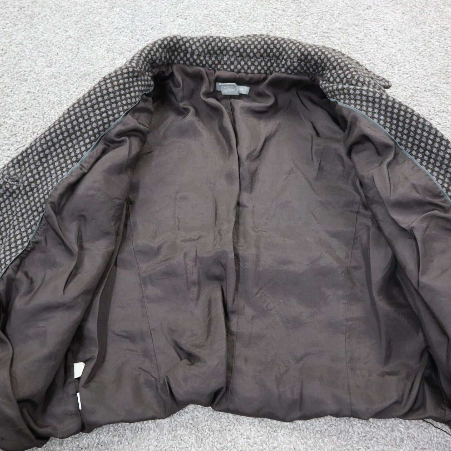 Ann Taylor Womens Tweed Coat Long Sleeves Front Button Pocket Black Gray Size 12