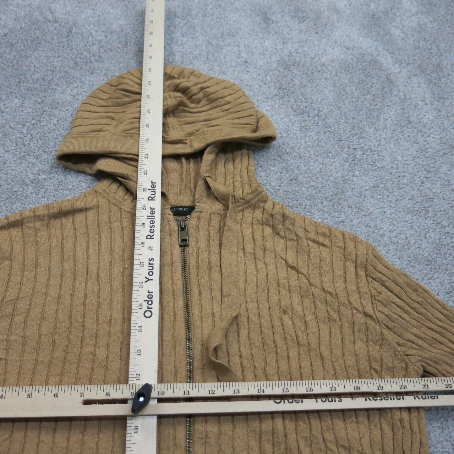 Banana Republic Women Hooded Sweater Full Zip Up Long Sleeve Tan Khaki SZ Medium