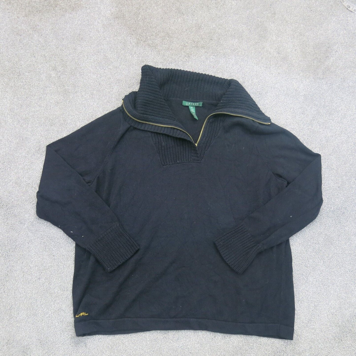 Lauren Ralph Lauren Womens Pullover Sweater Long Sleeves 1/4 Zip Black Size 2X