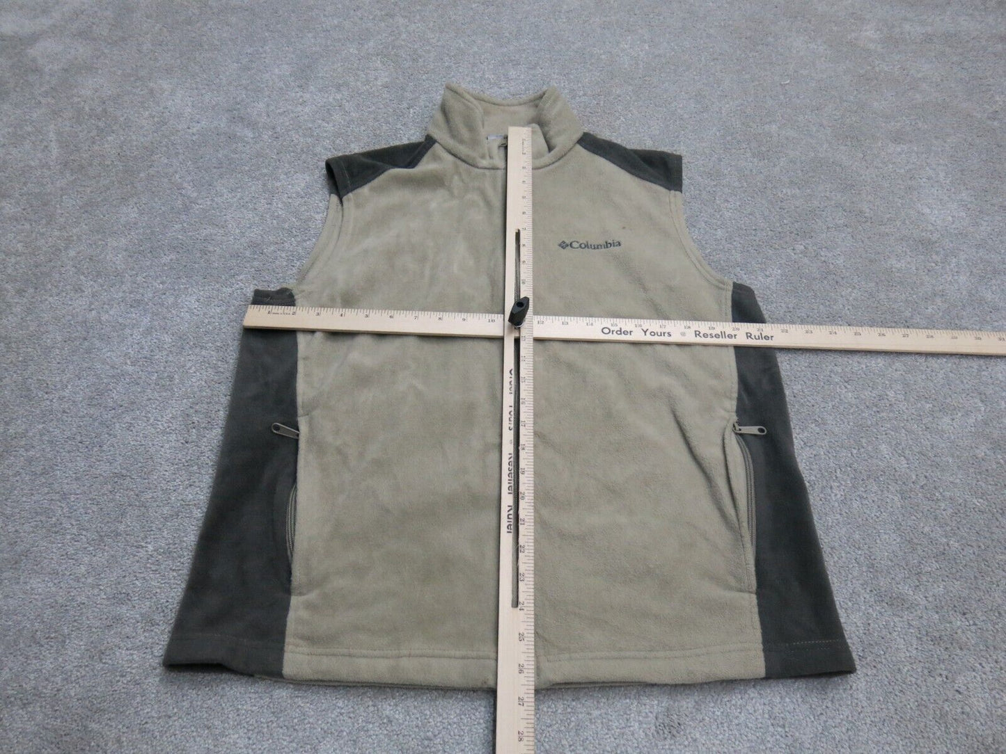 Columbia Mens Full Zip Up Vest Jacket Sleeveless Mock Neck Beige Size Large
