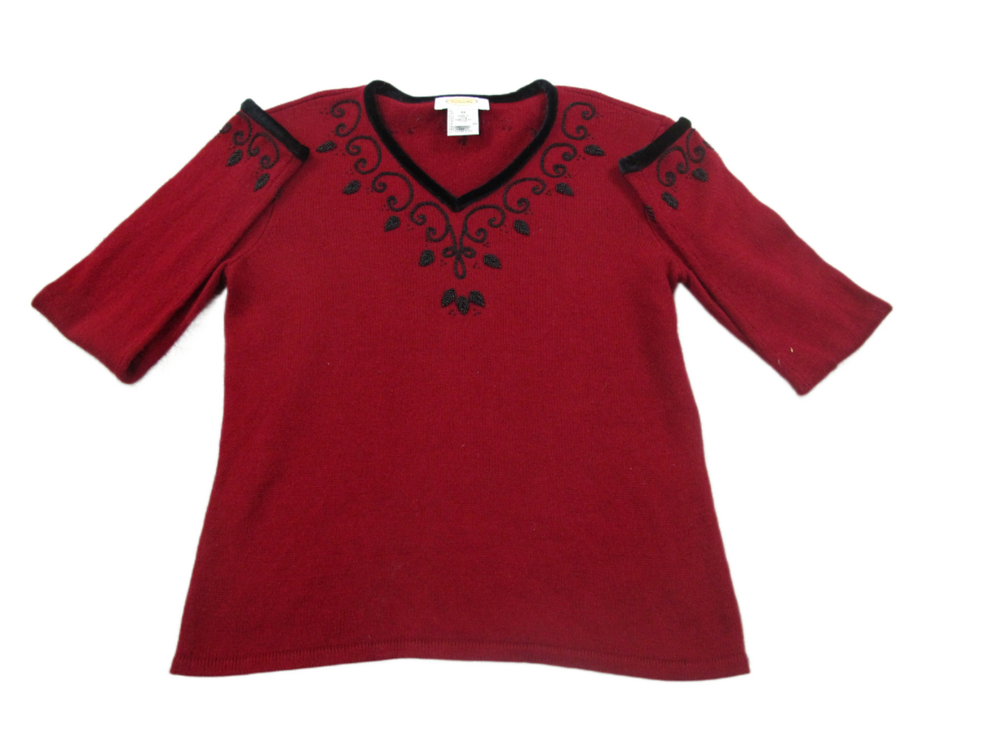 Talbots Womens Pullover Sweater Long Sleeves Embroidered V Neck Red Size XS