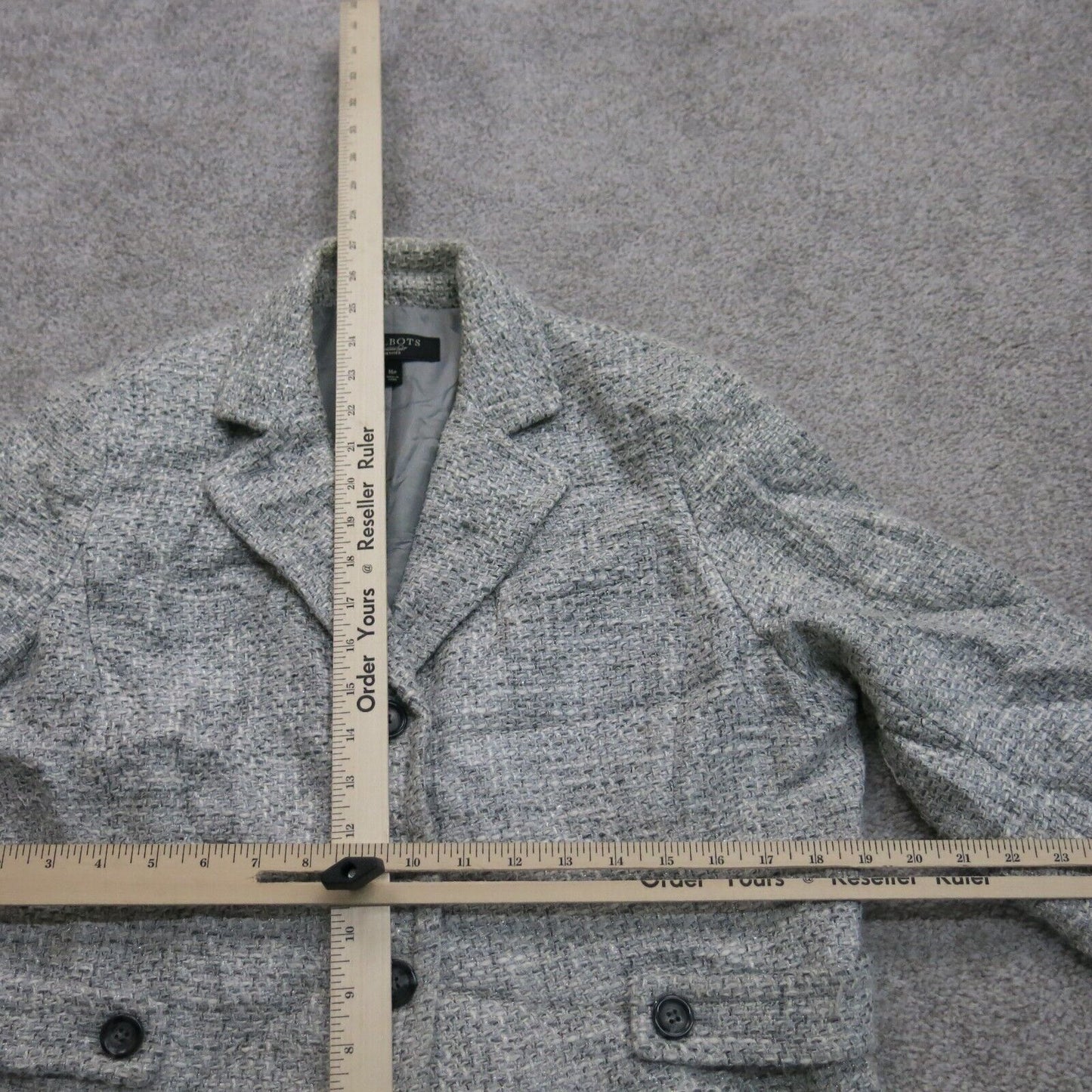 Talbots Womens Single Breasted Tweed Blazer Coat Long Sleeve Gray Size 16P