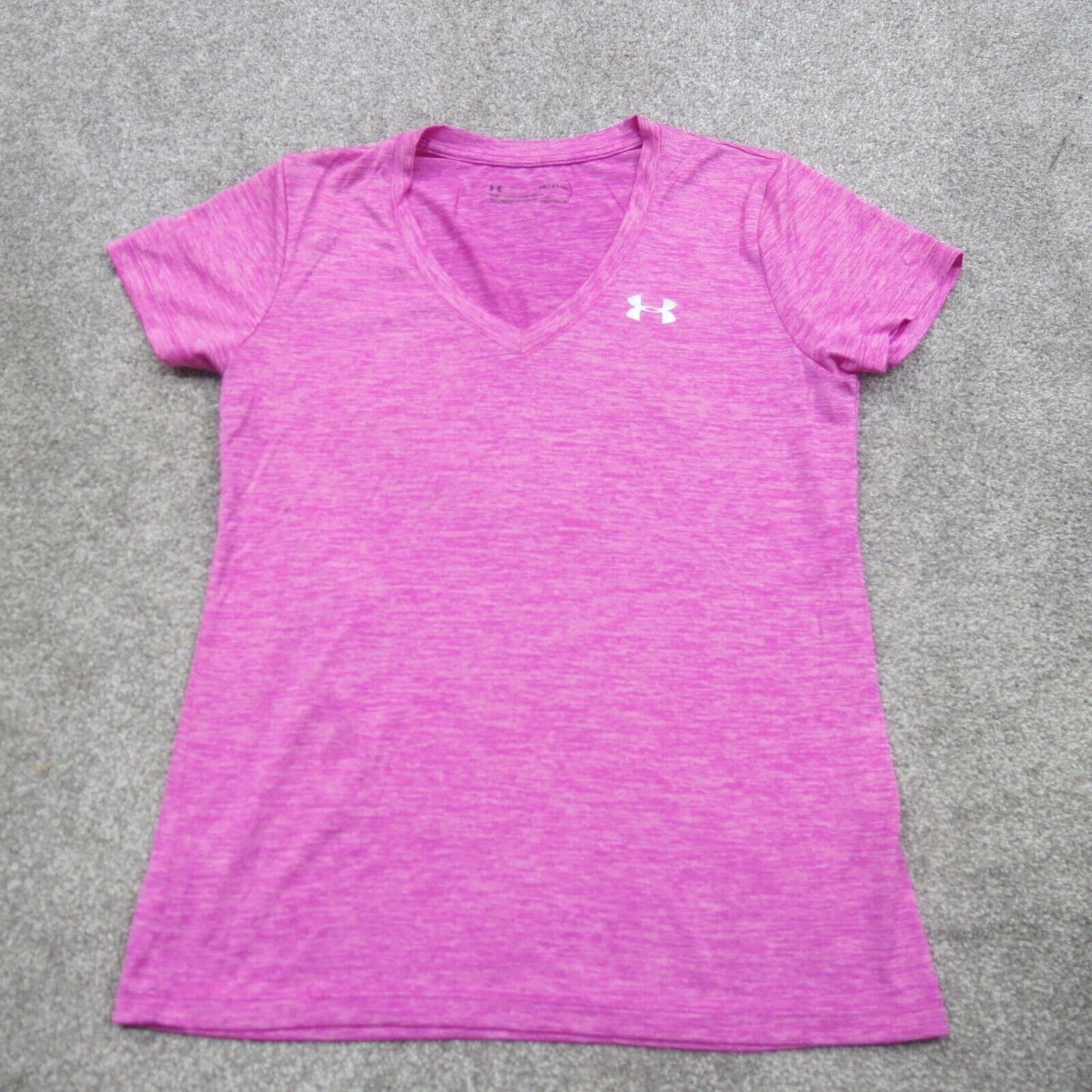 Under Armour Tee Mens Heather Purple Size Small Heatgear Loose Short Sleeve Logo