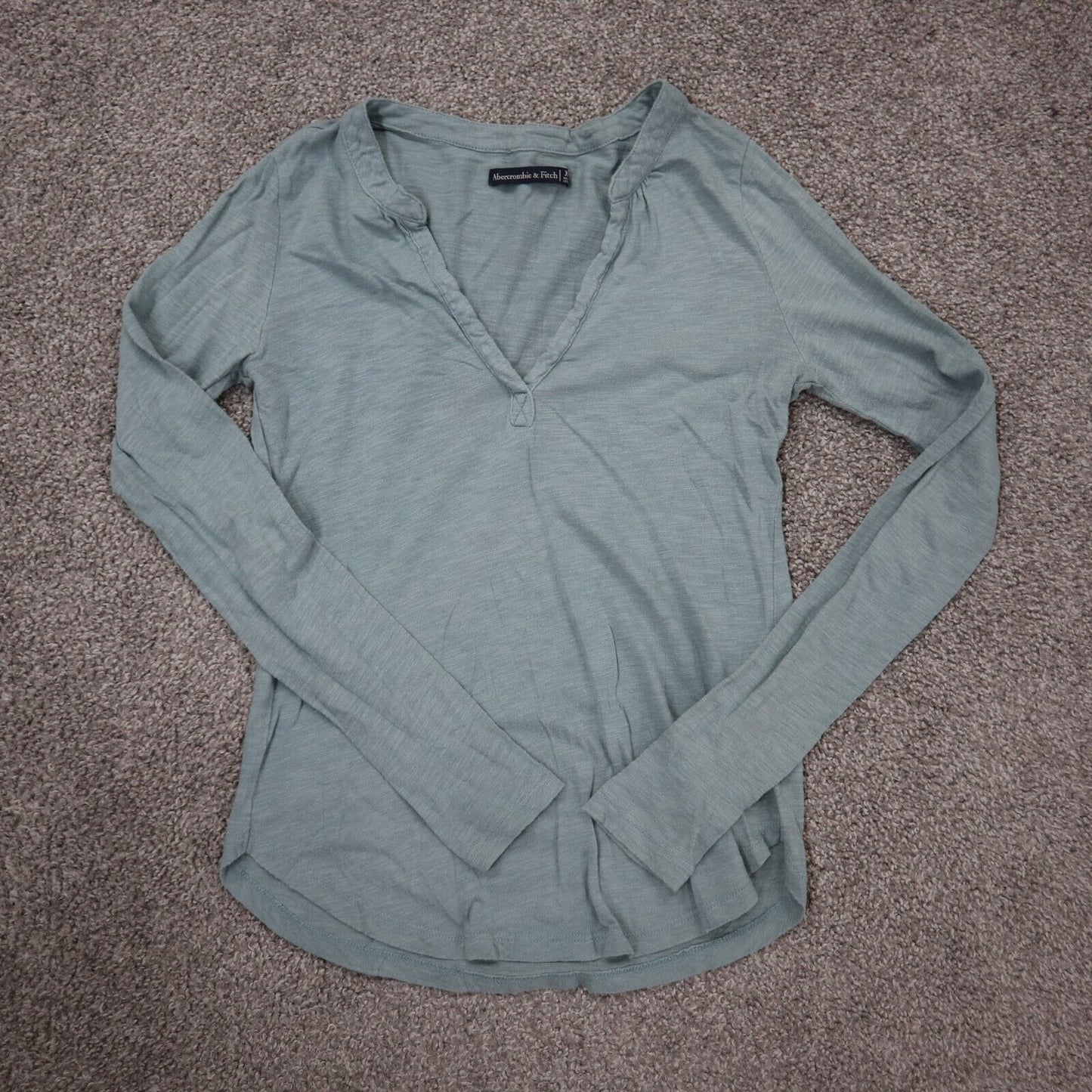 Abercrombie& Fitch Womens Blouse Top Deep V Neck Long Sleeve Slate Blue SZ XS
