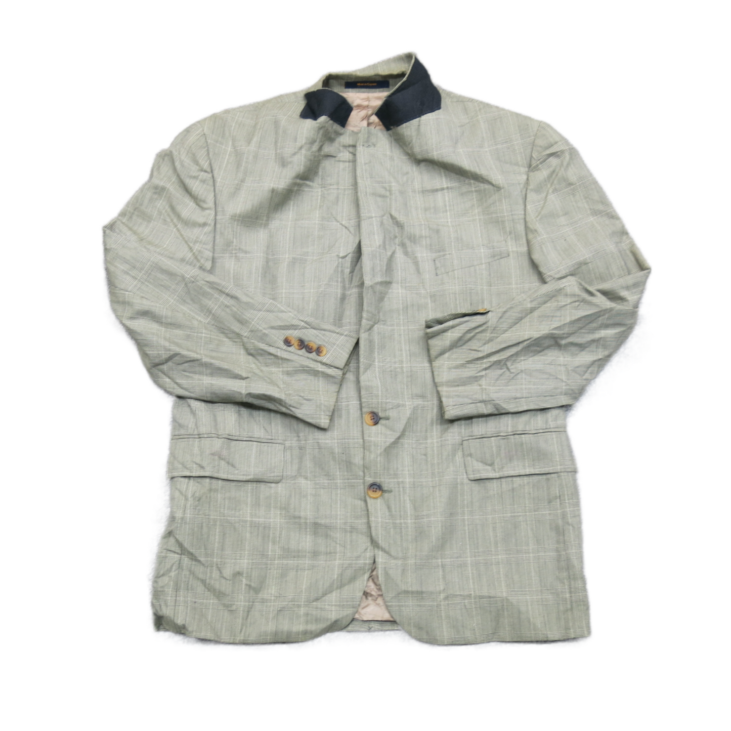 CHAPS Ralph Lauren Mens Blazer Coat Check Single Breasted Light Green SZ 46 R