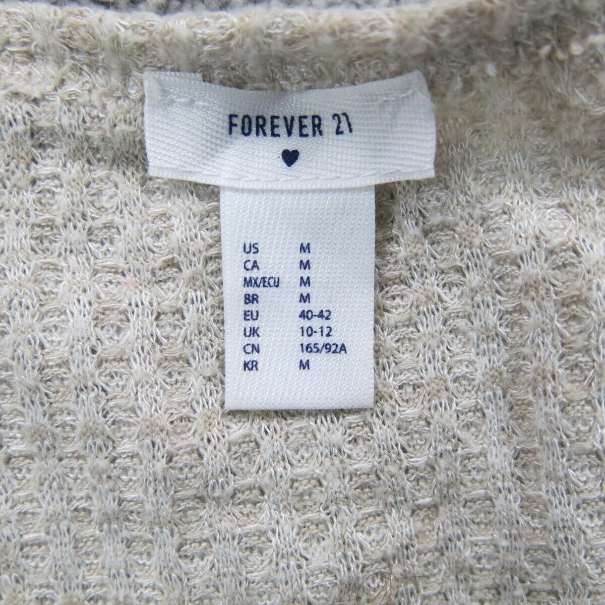 Forever 21 Women Sweater Pullover Knitted Long Sleeves V Neck Ivory Size Medium
