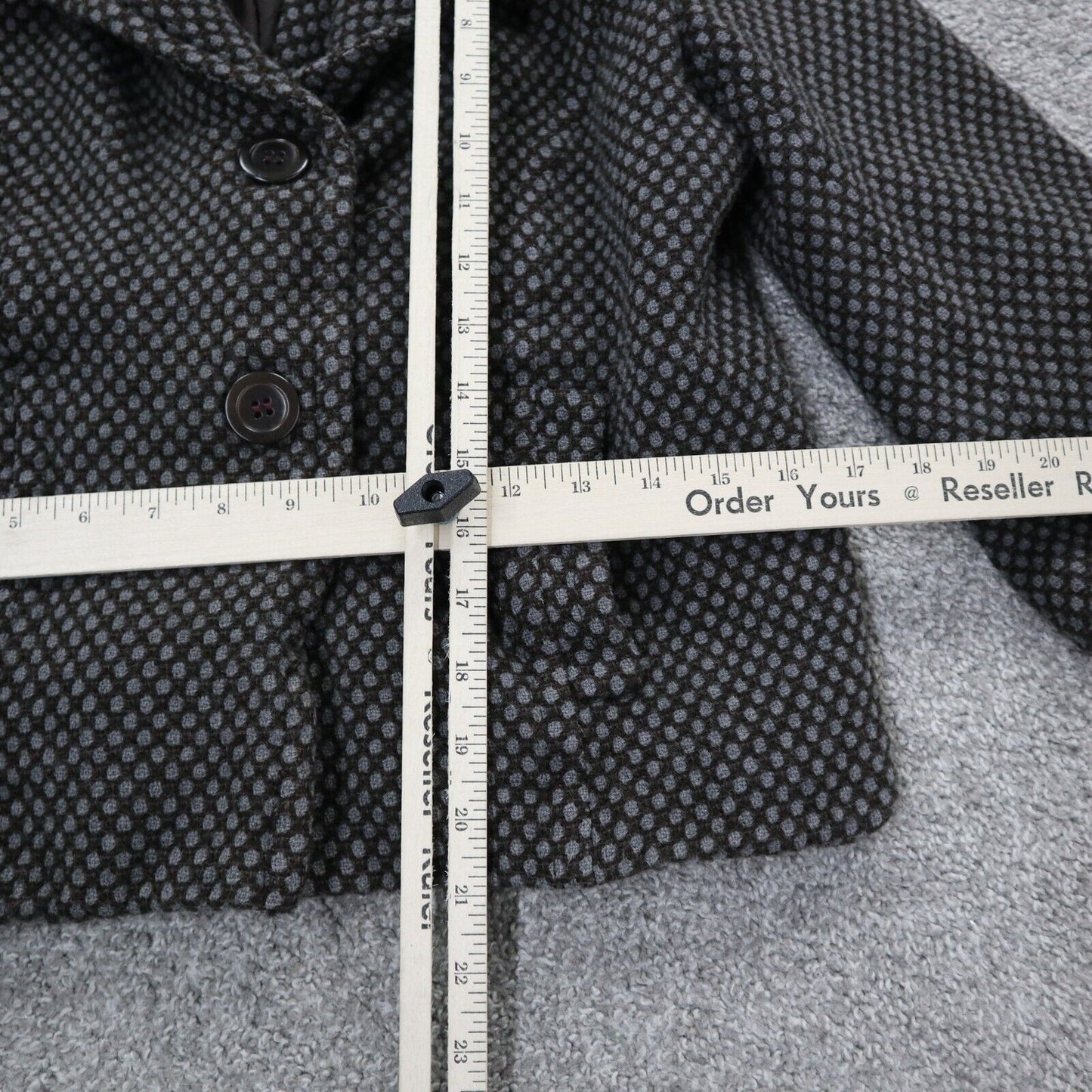 Ann Taylor Womens Tweed Coat Long Sleeves Front Button Pocket Black Gray Size 12